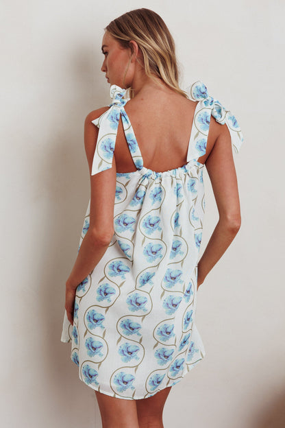 Annalee Tied Shoulder Mini Dress Floral Blue