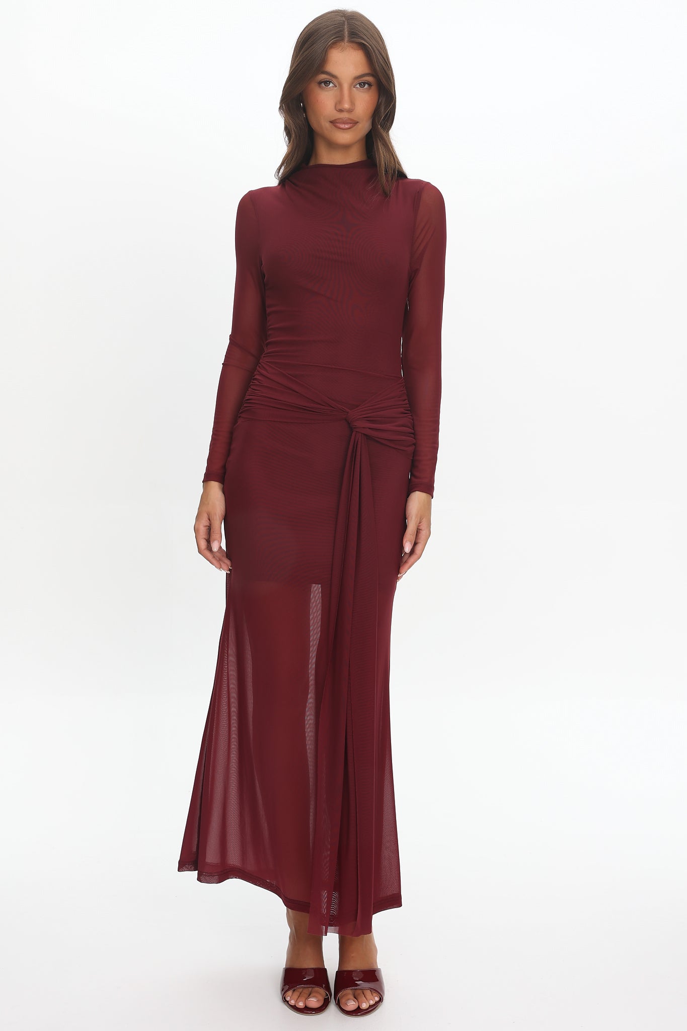 Girl's Night Long Sleeve Mesh Maxi Dress Wine