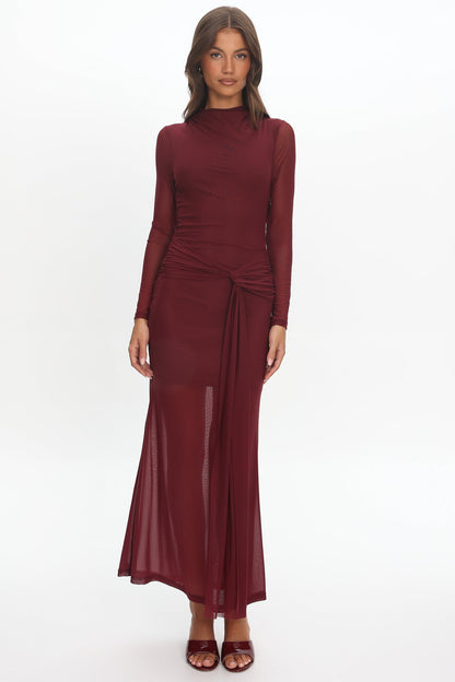 Girl's Night Long Sleeve Mesh Maxi Dress Wine