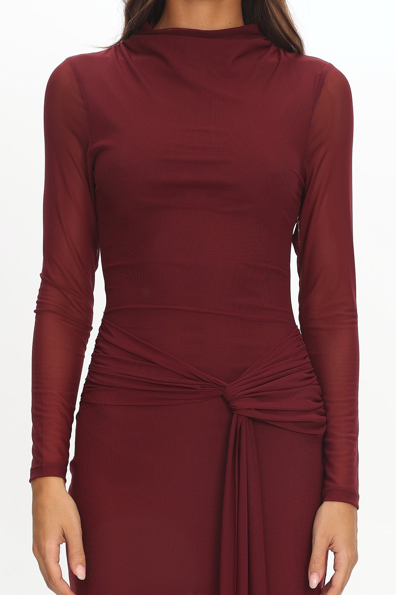 Girl's Night Long Sleeve Mesh Maxi Dress Wine