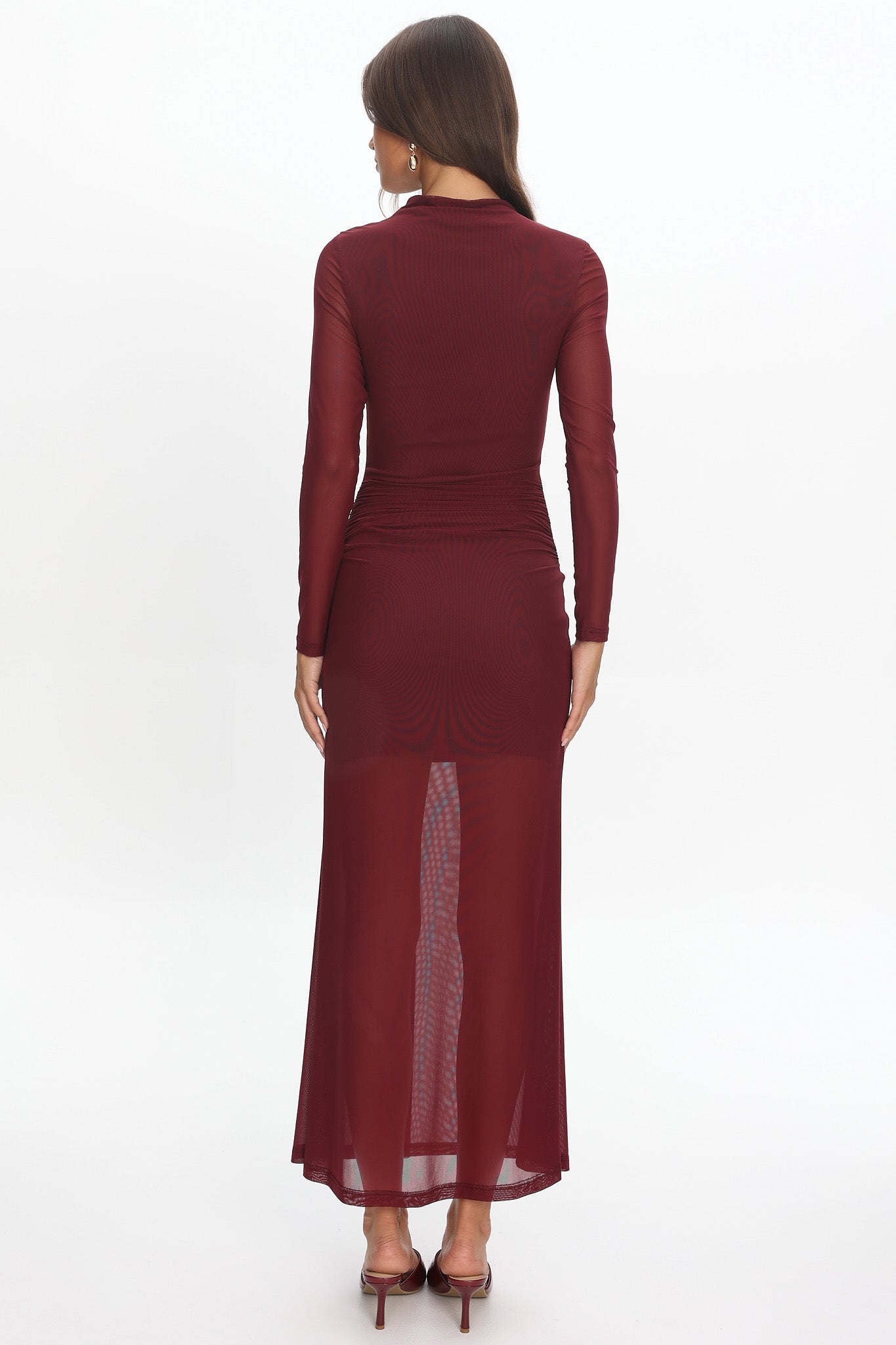 Girl's Night Long Sleeve Mesh Maxi Dress Wine