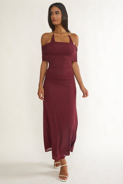 Carielle Off-Shoulder Halter Maxi Dress Wine