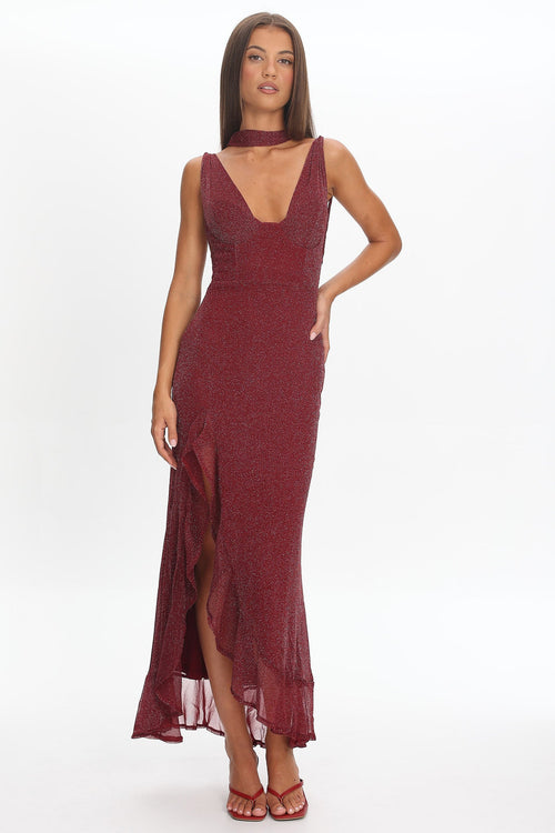 Chantrelle Twist Back Split Maxi Dress Wine