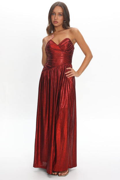 Marin Pointed Sweetheart Maxi Dress Wine