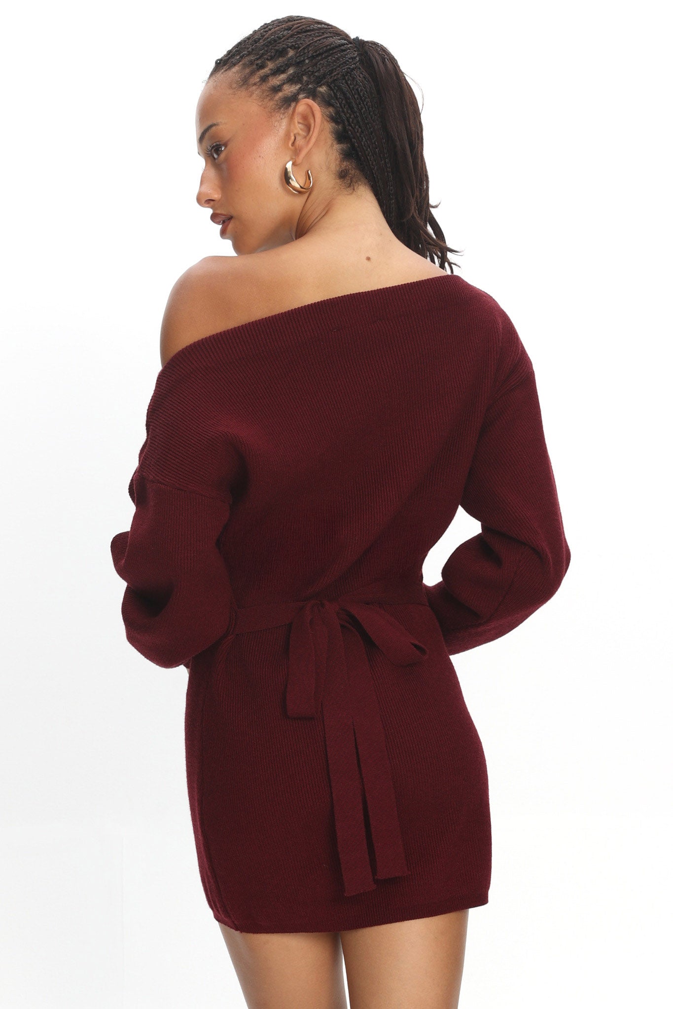 Fremont One-Shoulder Fuzzy Knit Mini Dress Wine