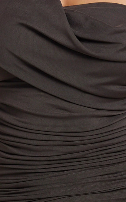 Larson Maxi Dress - Asymmetric Tie Neck Column Dress in Chocolate
