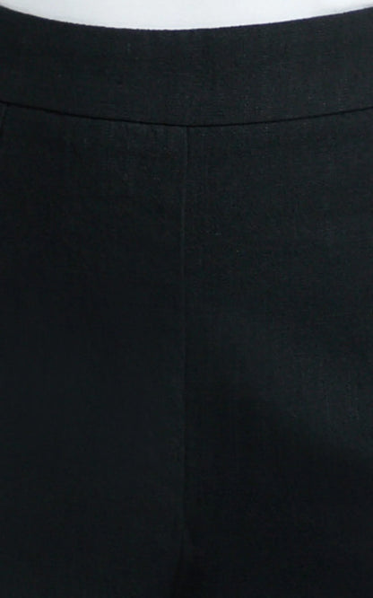 Narcisa Pants - Linen Look High Waist Bootleg Pants in Black