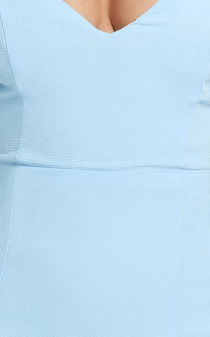 More Than This Maxi Dress - Ruffle Strap Thigh Split Dress in Light Blue