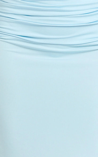 Lizzy Maxi Dress - Backless Ruched Bodycon Dress in Blue