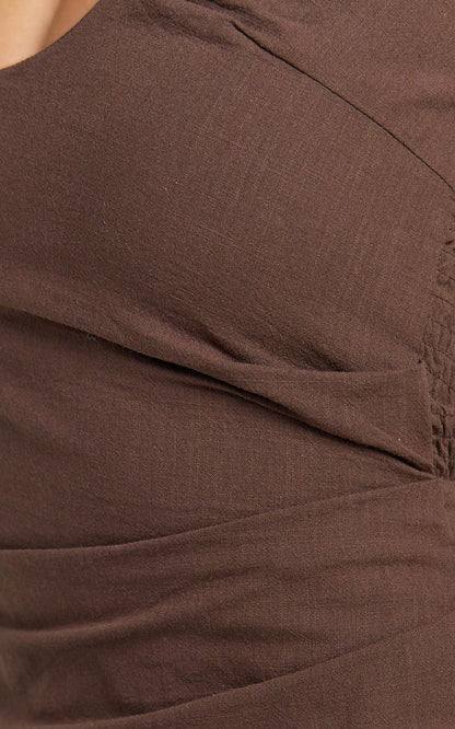 Murray Midi Dress - Deep U Halter Neck Dress in Chocolate