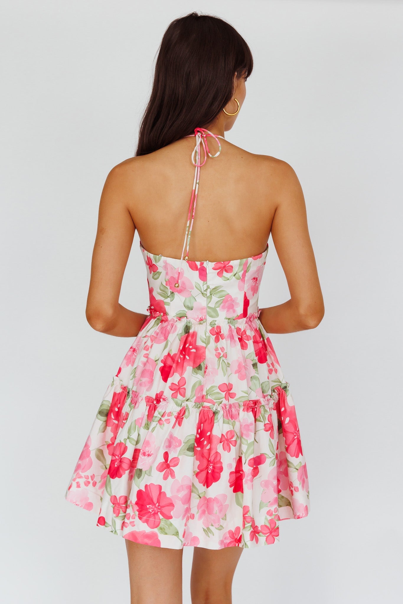 Horizons Frill Trim Mini Dress Floral Pink