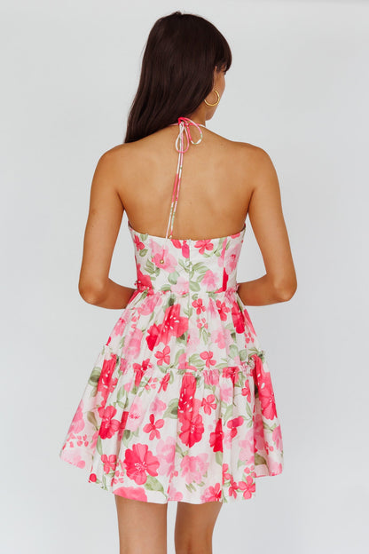 Horizons Frill Trim Mini Dress Floral Pink