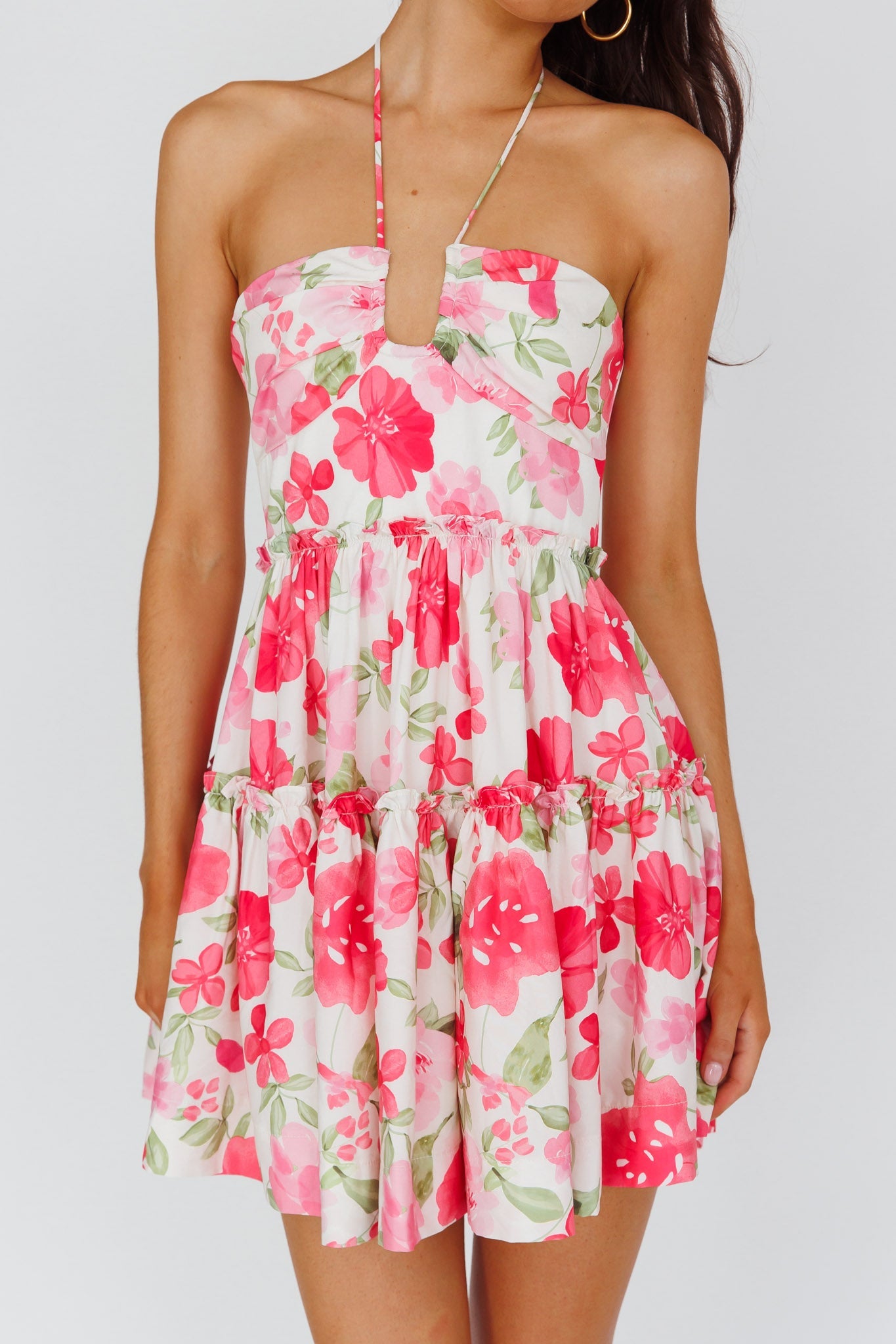 Horizons Frill Trim Mini Dress Floral Pink