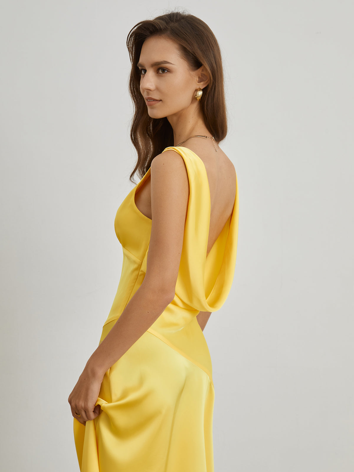 Golden Time Satin Open Back Midi Dress