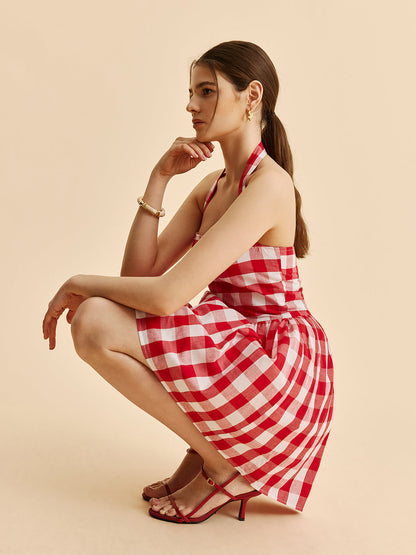 Plaid Halter Flare Dress
