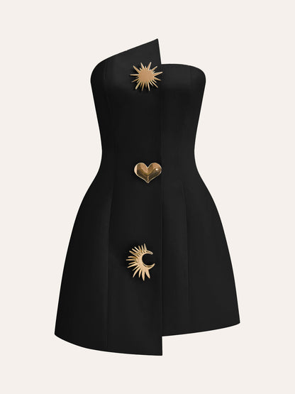 Satin Asymmetrical Embellished Strapless Dress