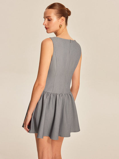 Button Front Pleated Sleeveless Dress