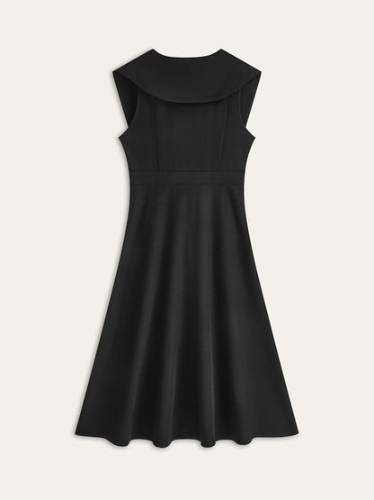 Wide Collar Button-Down Pleated Dress