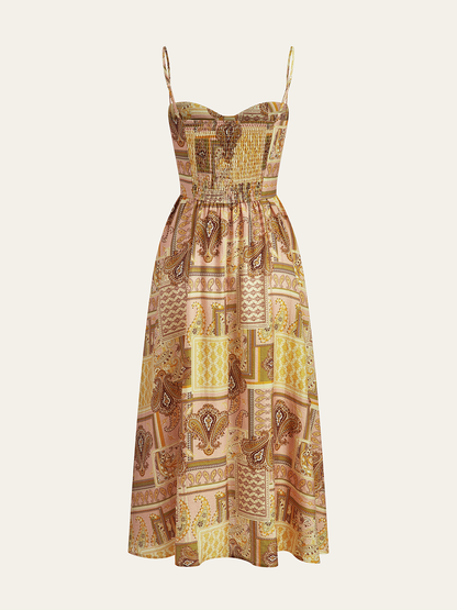Paisley Print Spaghetti Strap Midi Dress