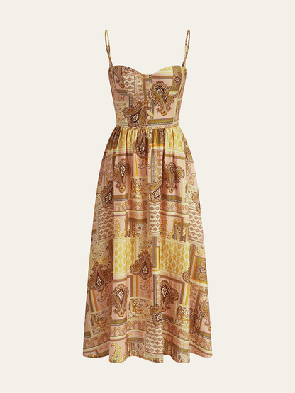 Paisley Print Spaghetti Strap Midi Dress