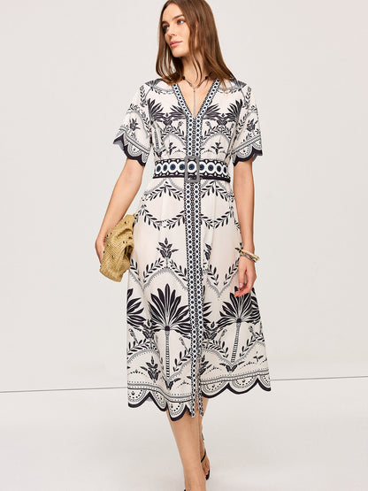 Boho Floral V-Neck Midi Dress