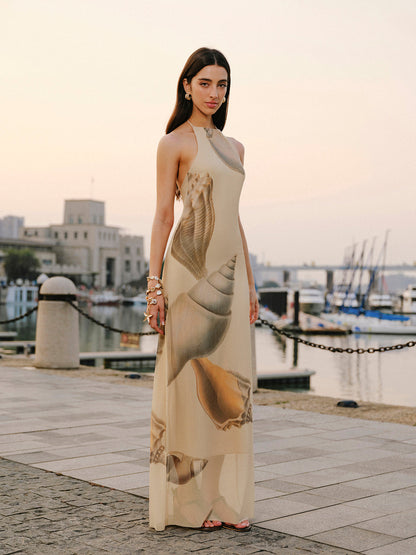 Mesh Halter Neck Backless Dress