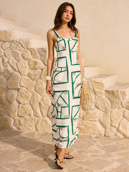 Geometric Print Maxi Dress