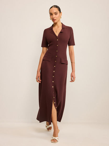 Pocketed Button-Front Maxi Dress