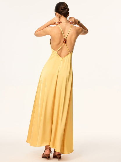 Crisscross Strap Backless Satin Maxi Dress