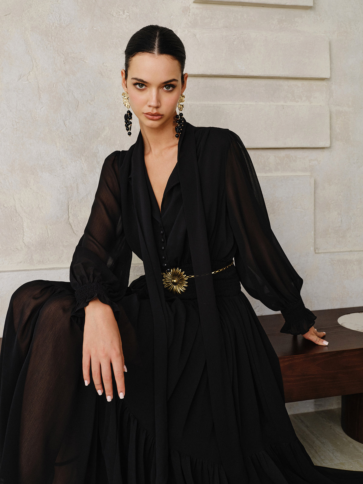 Chiffon Maxi Dress with Scarf
