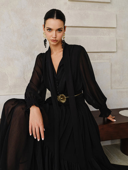 Chiffon Maxi Dress with Scarf