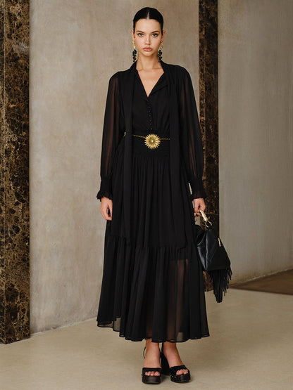 Chiffon Maxi Dress with Scarf