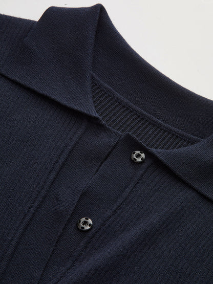 Leg-Of-Mutton Sleeve Wool Blend Collared Midi Dress