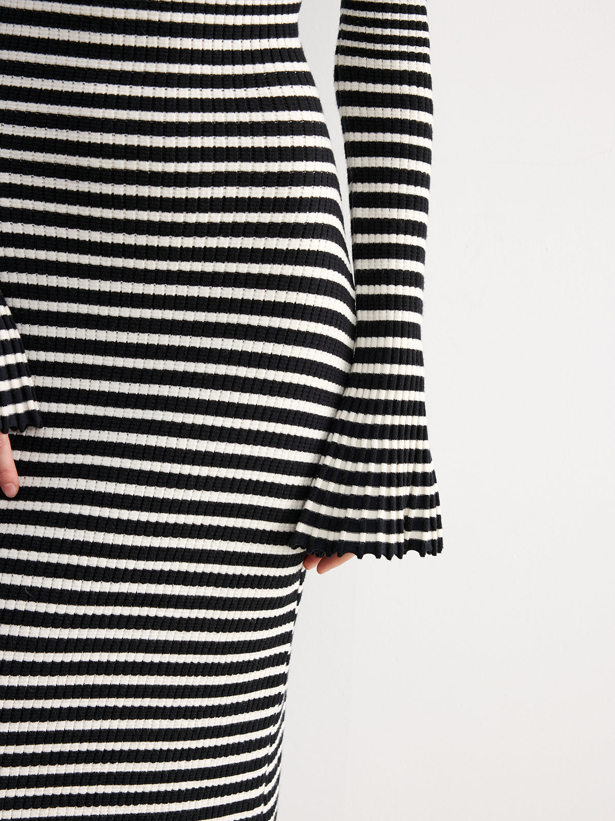 Flared Sleeve Color-Block Striped Knit Maxi Dress