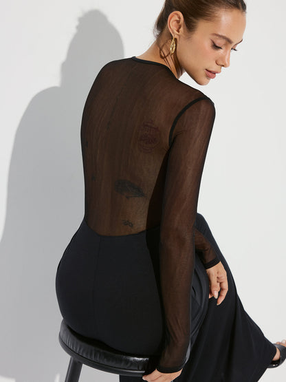 Cross-Front Ruched Mesh Paneled Maxi Dress