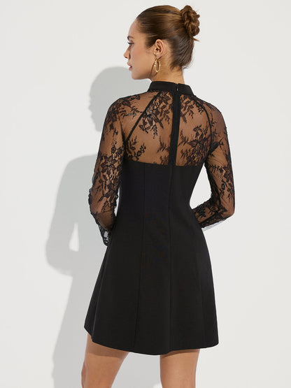 Lace Sleeve A-Line Mini Dress