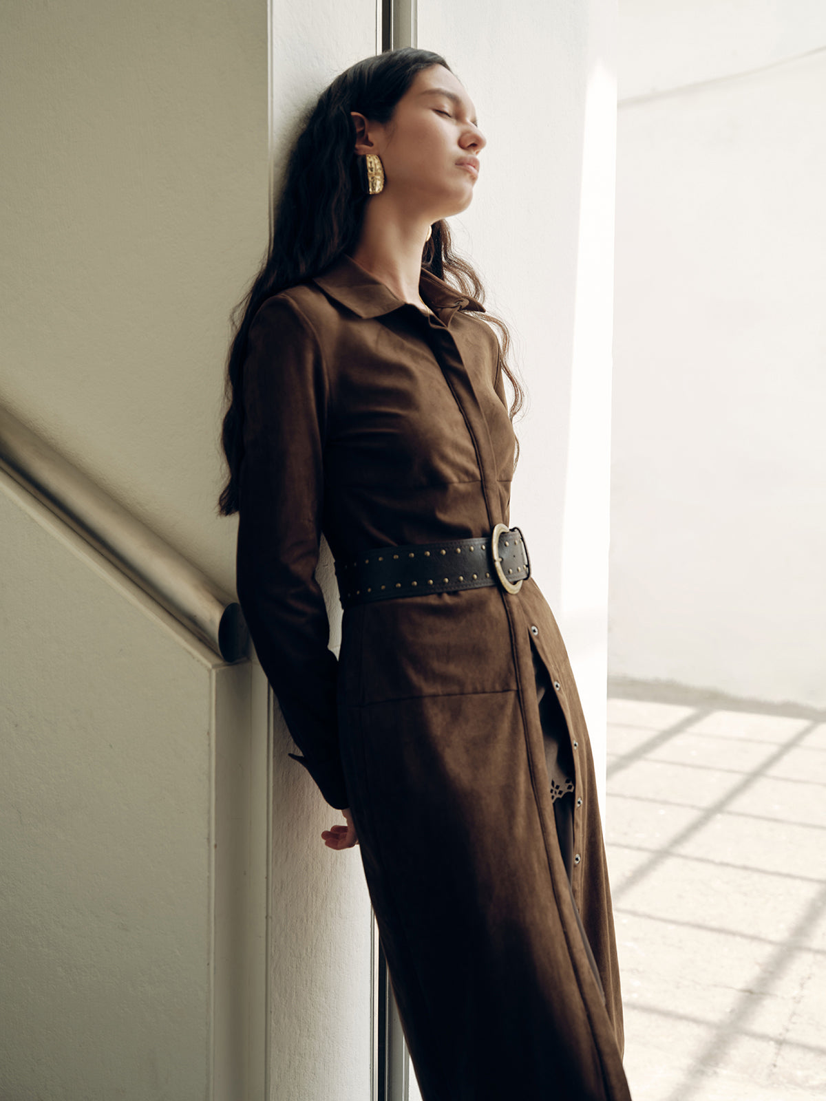 Suede Effect Shirt Dress without Belt