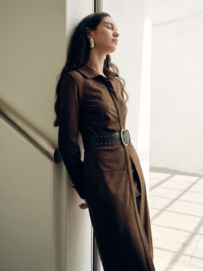 Suede Effect Shirt Dress without Belt