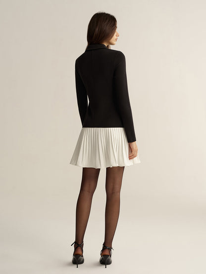 Contrast Pleated Hem Collared Mini Dress