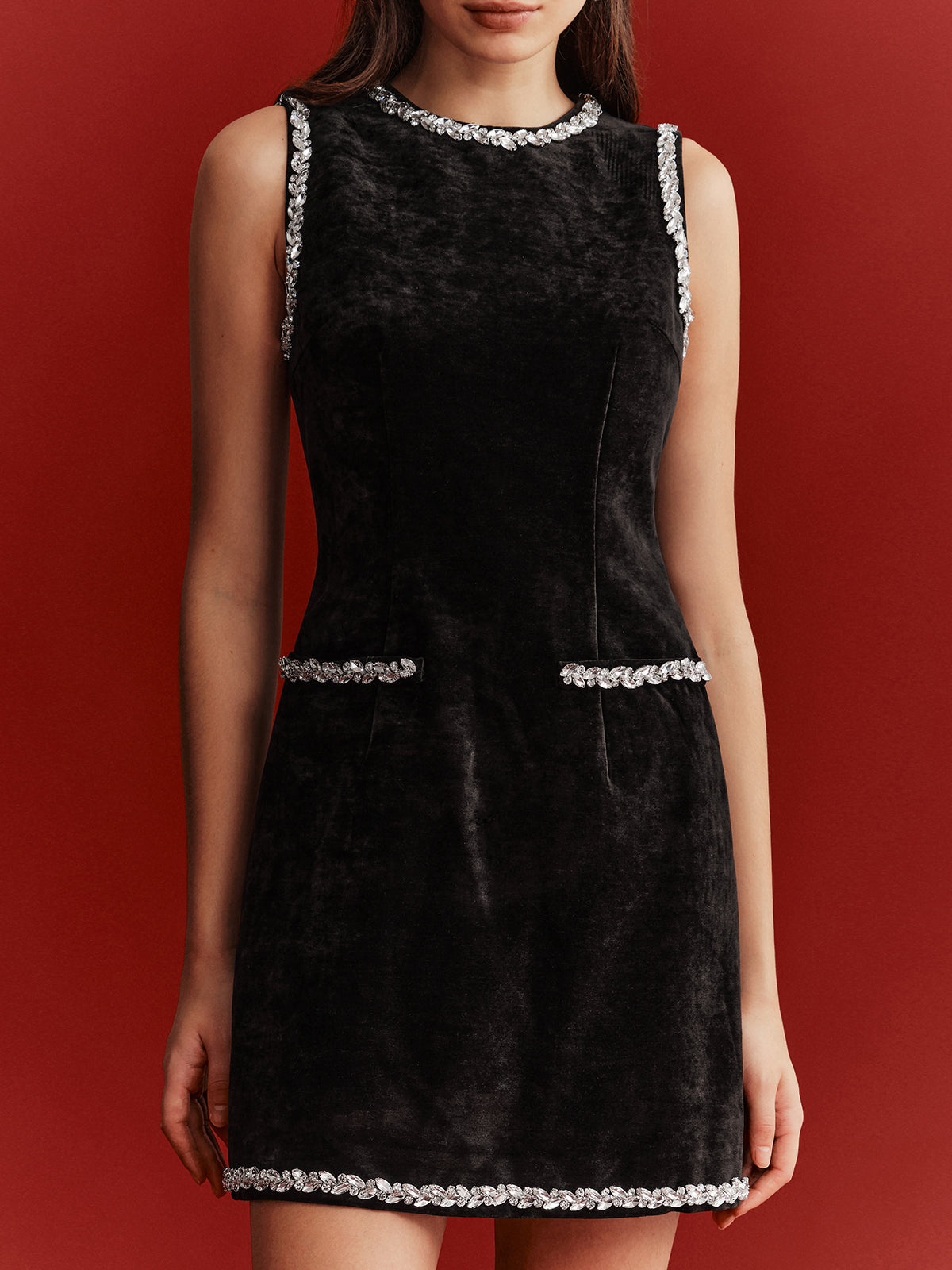 Crystal-Embellished Velvet Shift Dress