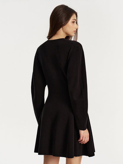 Horsebit Detail Knit Flared Dress