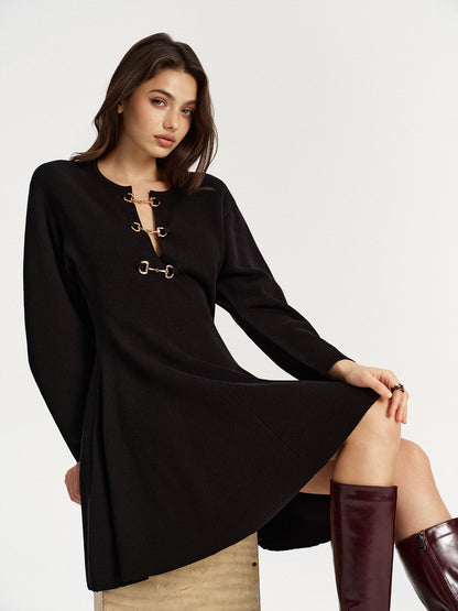 Horsebit Detail Knit Flared Dress