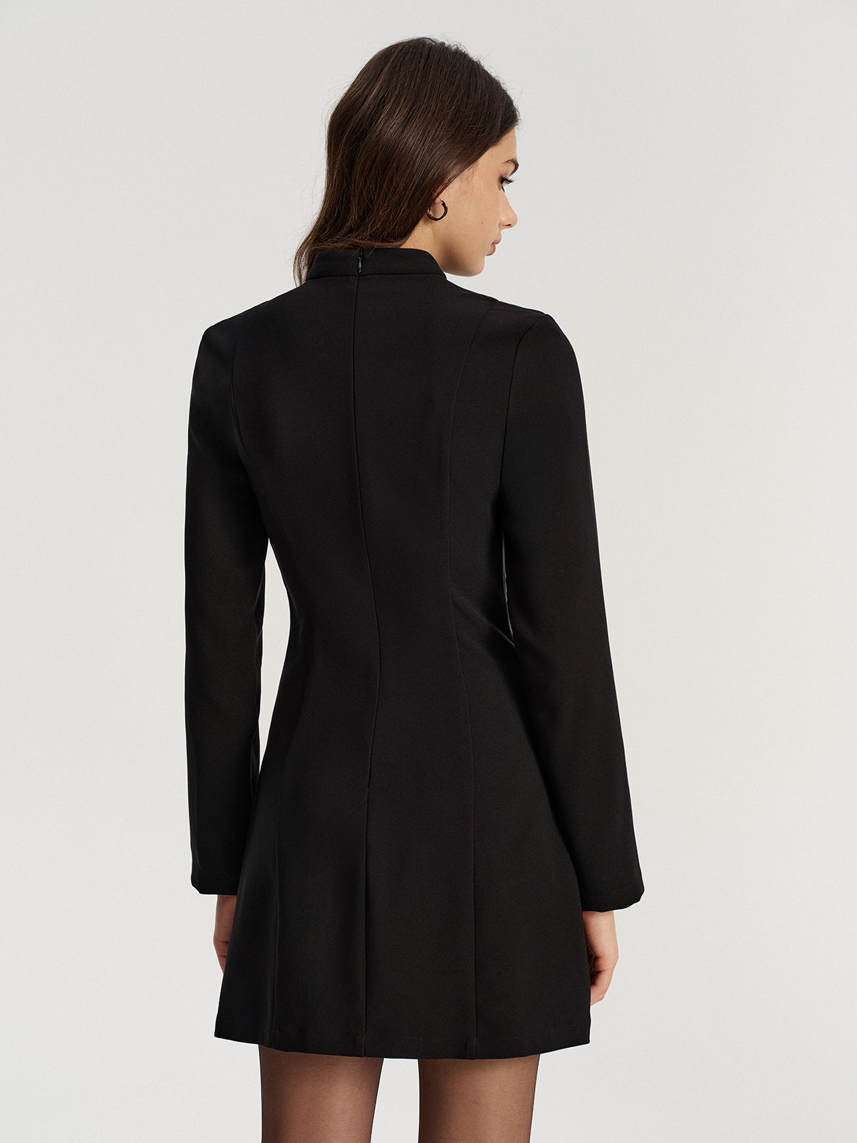 Contrast Bow Slit Mock Neck Mini Dress