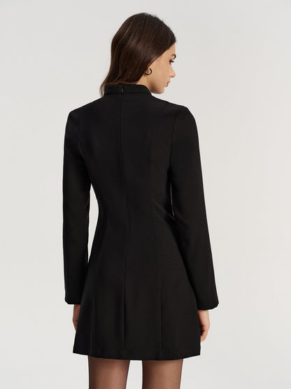 Contrast Bow Slit Mock Neck Mini Dress