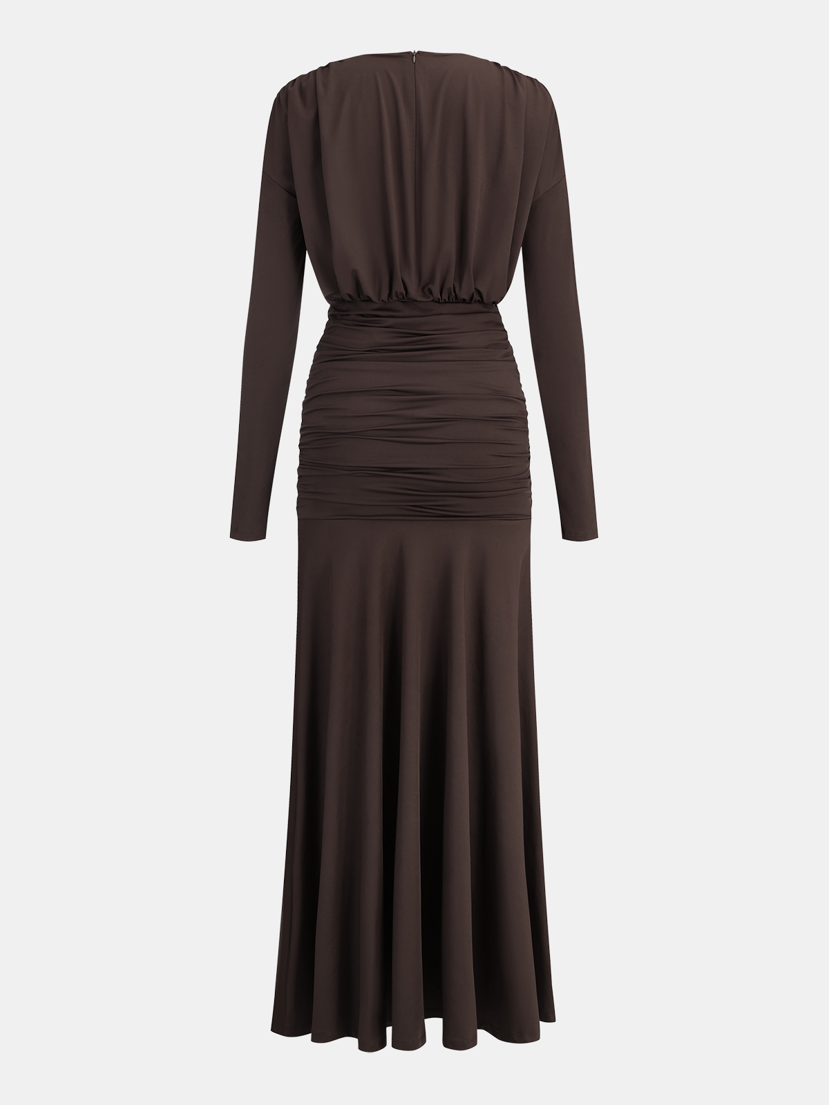 Long-Sleeve Ruched Waist Mermaid Maxi Dress