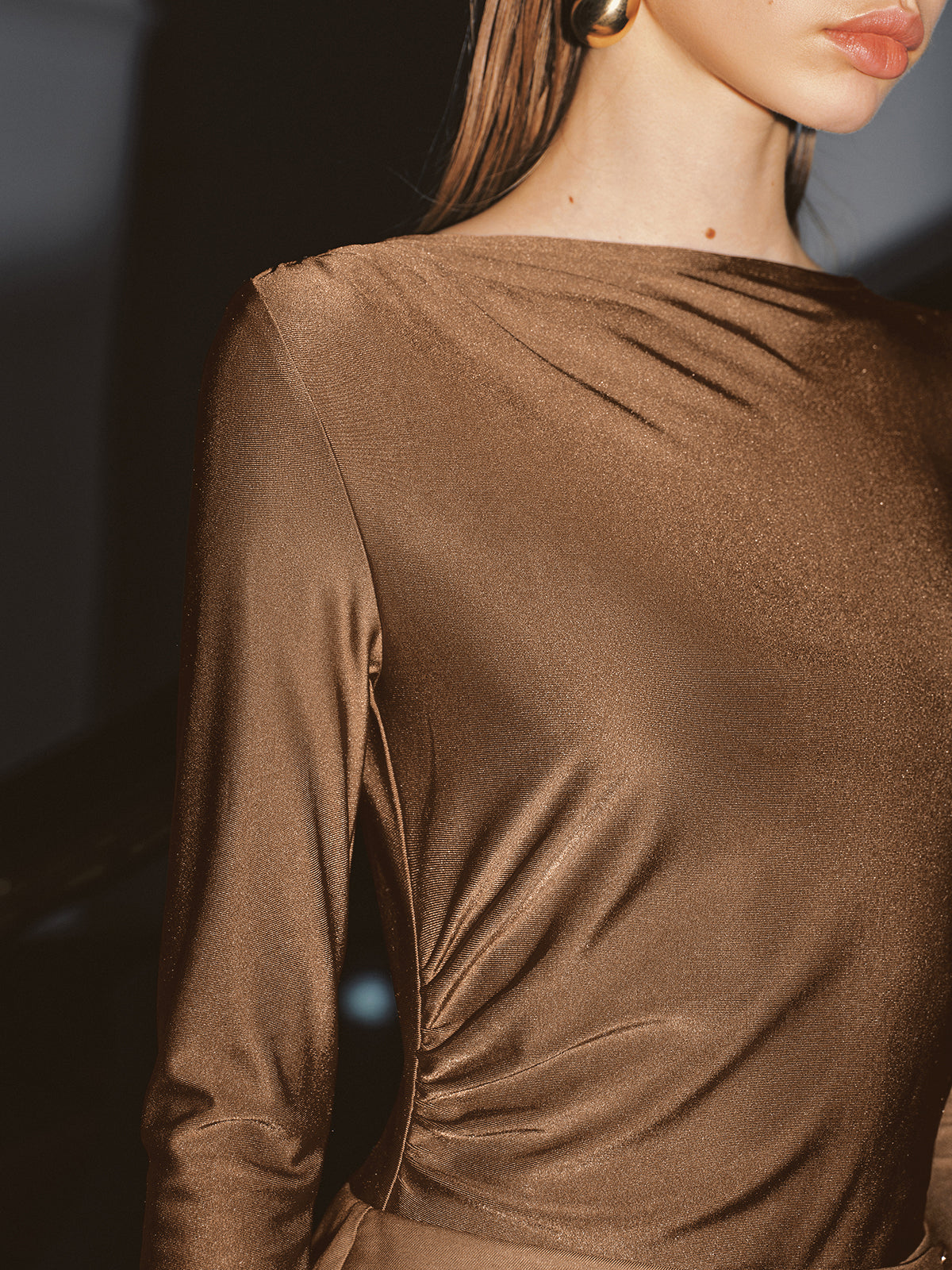 Button Detail Long-Sleeve Mini Dress