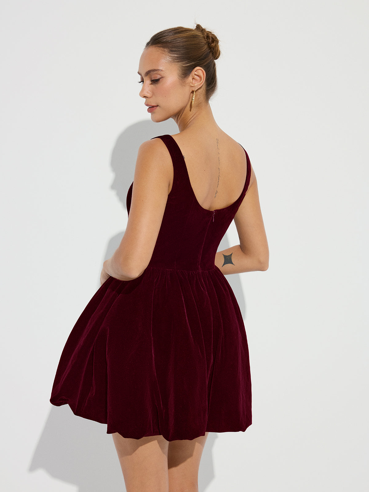 Bubble Hem Velvet Strappy Mini Dress