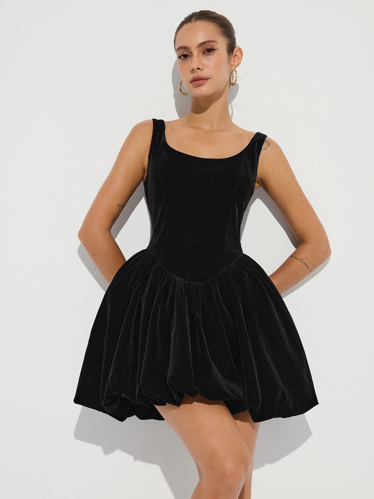 Bubble Hem Velvet Strappy Mini Dress