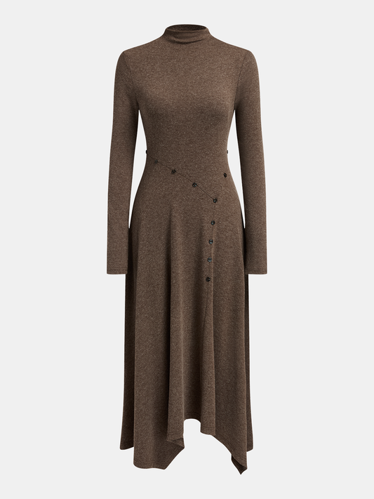 Asymmetric Button-Detail Dress