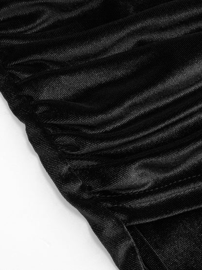 One-Shoulder Ruched Velvet Dress